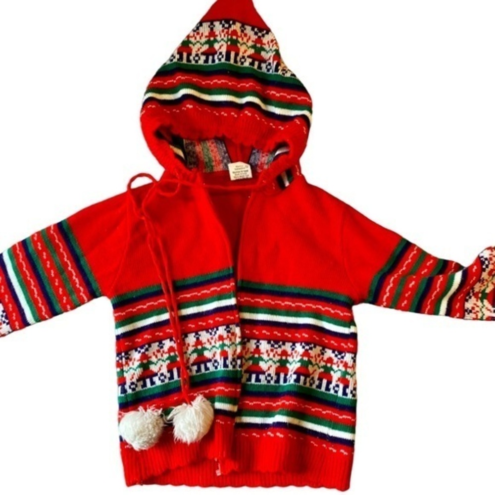 Vintage Retro 80s Christmas Zip Up Sweater Size 4 Unisex Kids